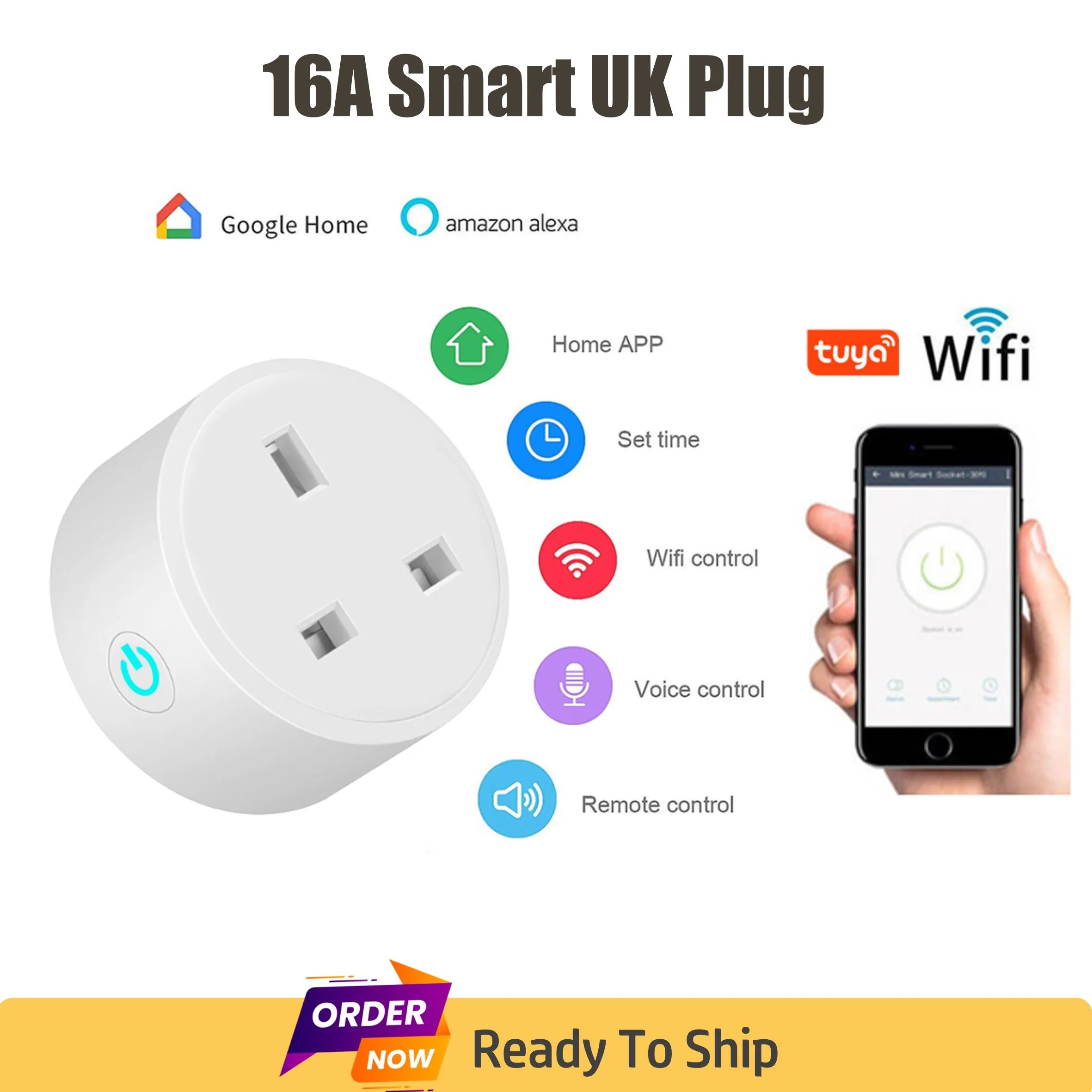 Smart Home WiFi Power Socket 16A UK Plug Outlet Smart Life Tuya Remote Control Timer Power Monitor Supports Voice Google Alexa