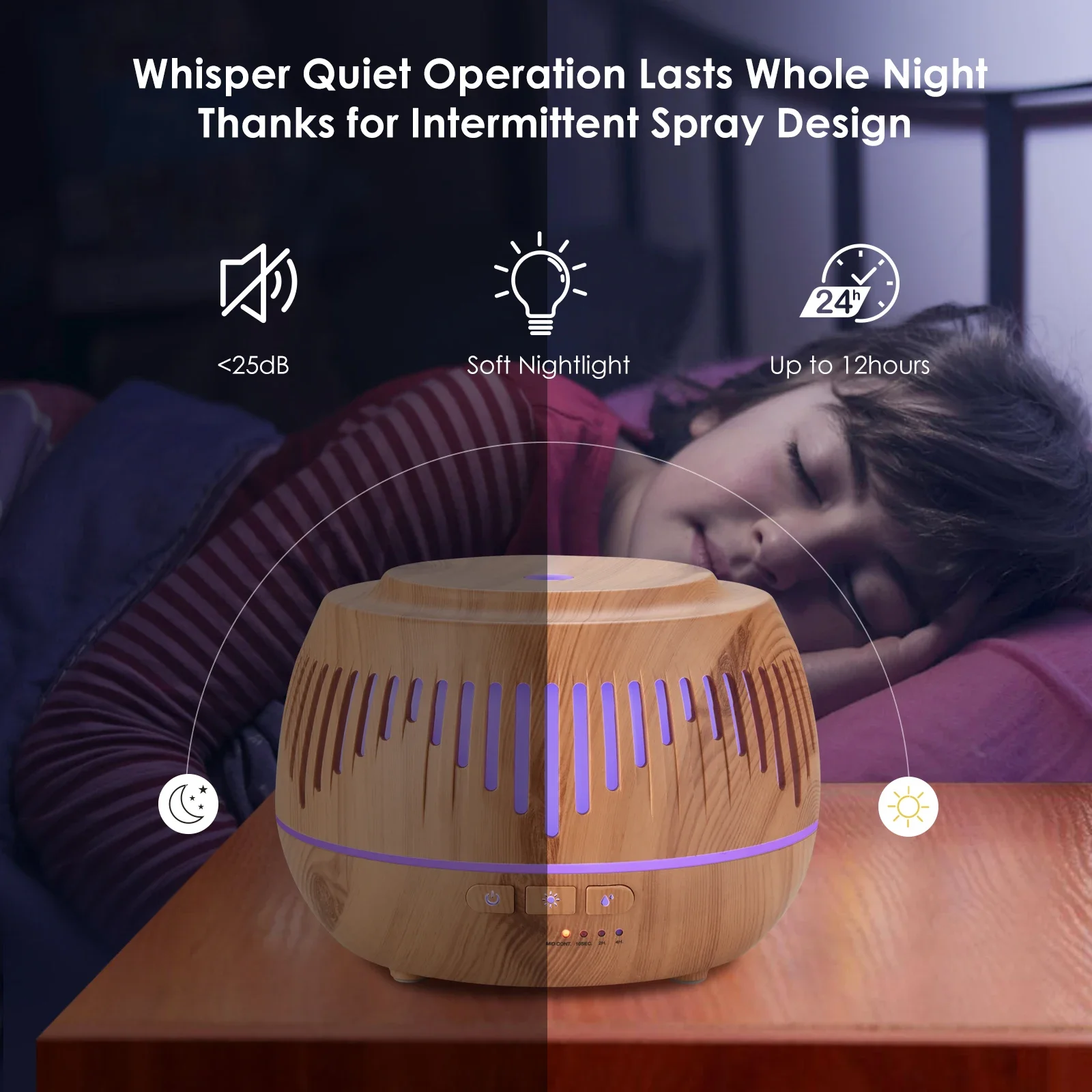 スマートリモコンエッセンシャルオイルディフューザー - 500ML 木目調アロマセラピー加湿器