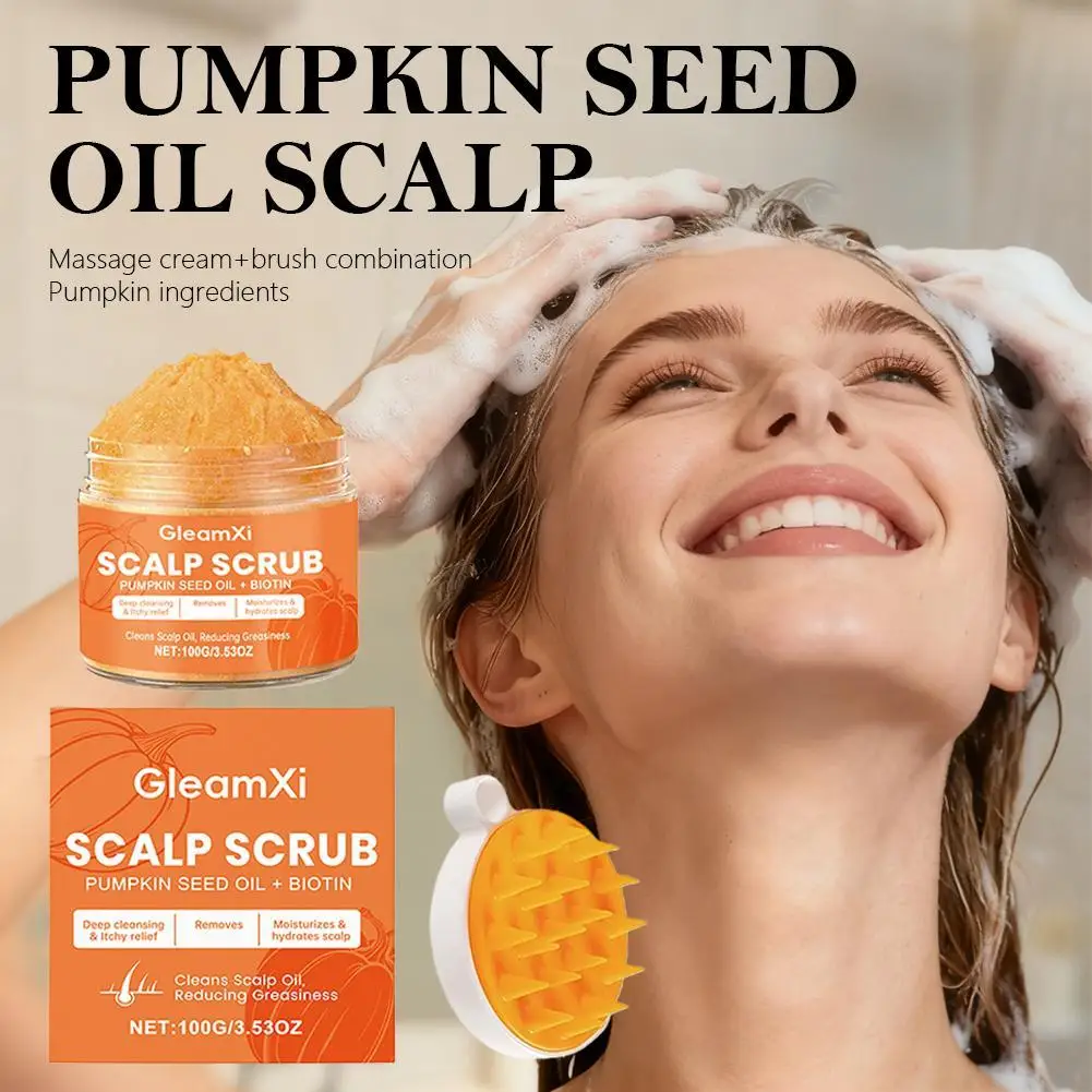 

100G Pumpkin Seed Scalp Scrub With Massage Brush Moisturize Fluffy, Fresh, Shiny and Smooth Hair Promotes Hair Grow Shampoo