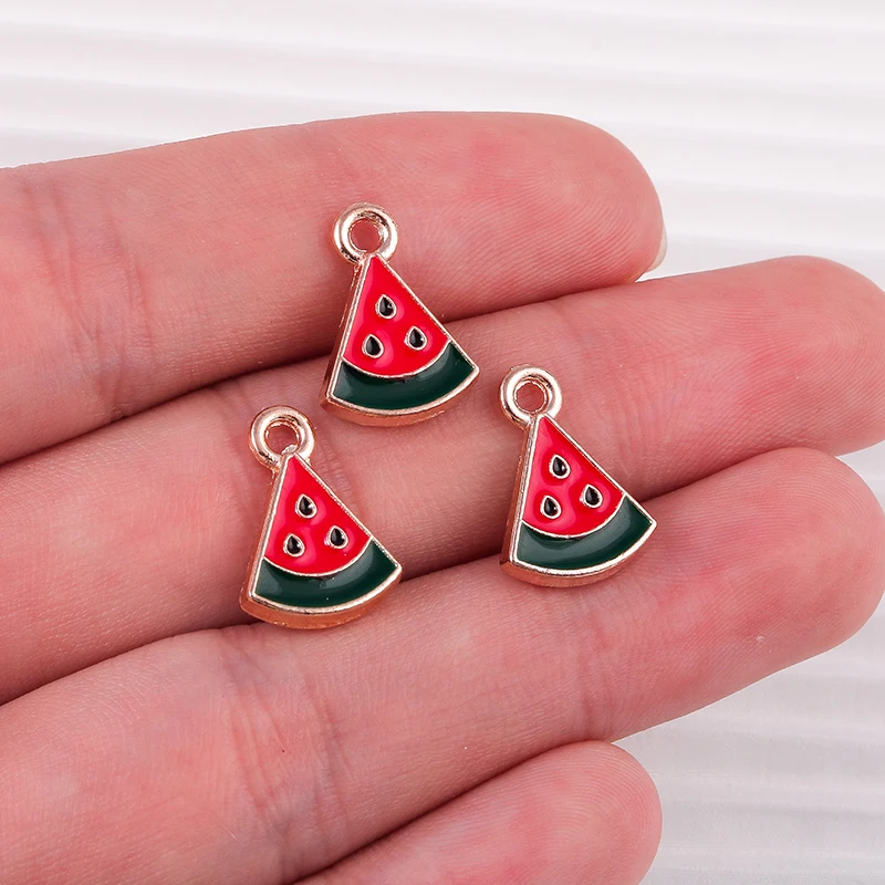 10pcs 11x16mm Cute Mini Enamel Fruit Watermelon Charms Pendants for Jewelry Making Earrings Necklaces Bracelets DIY Crafts Gifts