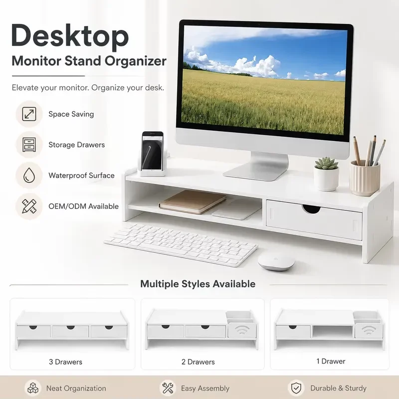 Customized desktop monitor stand storage rack, with storage drawer, waterproof computer stand, suitable for desk OEM ODM