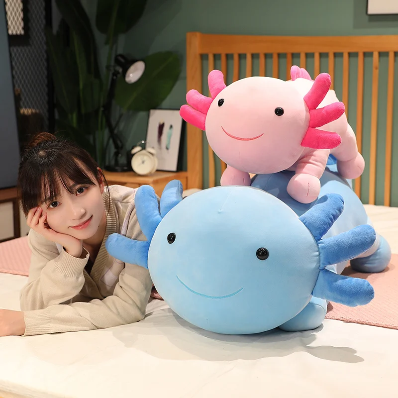 30-90cm Cute Colorful New Plush Toy Stuffed Cute Giant Axolotl Salamander Fuzzy Long Plush Fish Appeasing Long Pillow Cushion