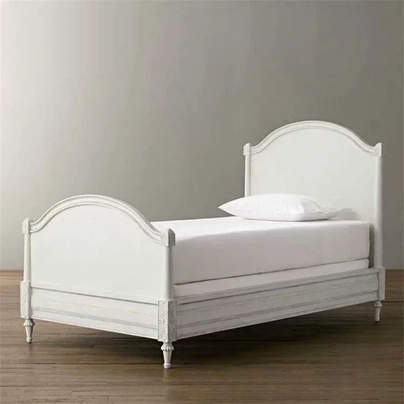 American country solid wood oak bed, furniture retro carved single children's bed 1.2 * 1.5 meters girl bed