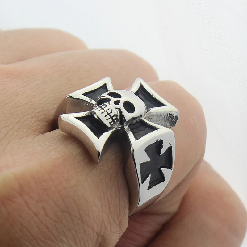 New Cool Punk Mens Cross Skull 316L Stainless Steel Biker Ring Fashion Jewelry