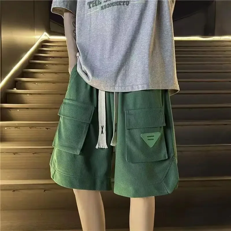 Short Pants for Men Waffle Casual with Draw String Green Mens Cargo Shorts Beautiful Clothes Designer Streetwear Big and Tall