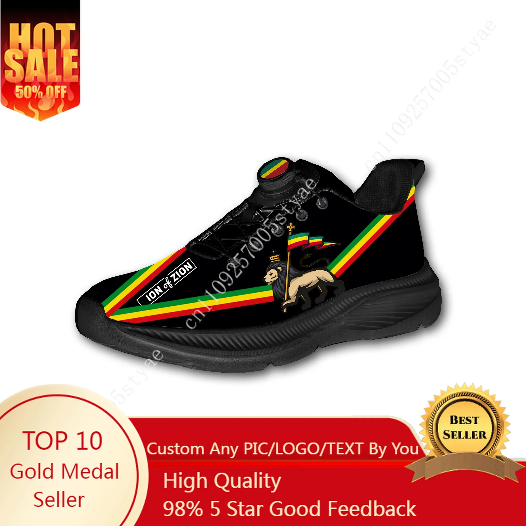 

Reggae Rastafari Rasta Lion Of Judah Mens Womens Running Off-road Shoes Laceless Rotating Button Sports Shoe Custom Sneaker