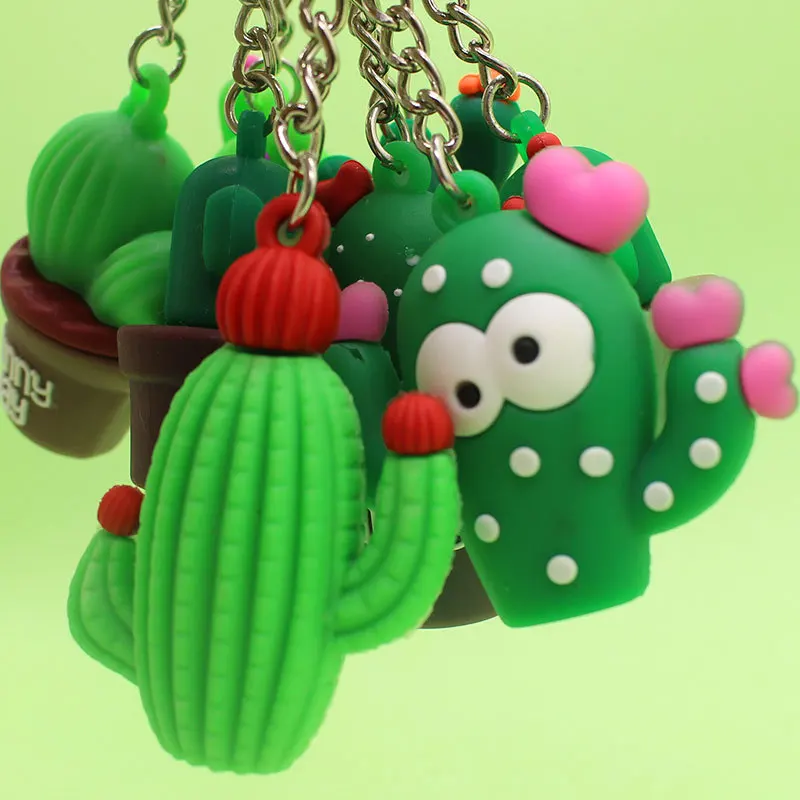 New Cactus Keychain Soft Plastic Bag Pendant Potted Green Plant Pvc Cactus Car Key Ring K5124