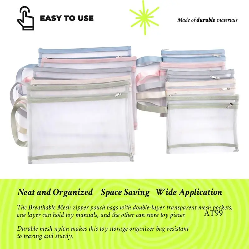 

TA-10 Pack Colored Double-Layer Mesh Zipper Pouch Bags, Building Block Sets Toy Storage & Organization 5Pcs A4+5Pcs A5 Easy Inst