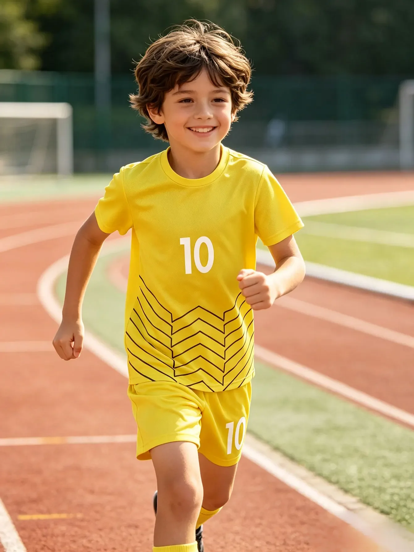 Custom Soccer Jersey Set for Boys 3-13Y Bright Yellow Recyclable Fabric Kids Football Uniform with Personalized Name and Number