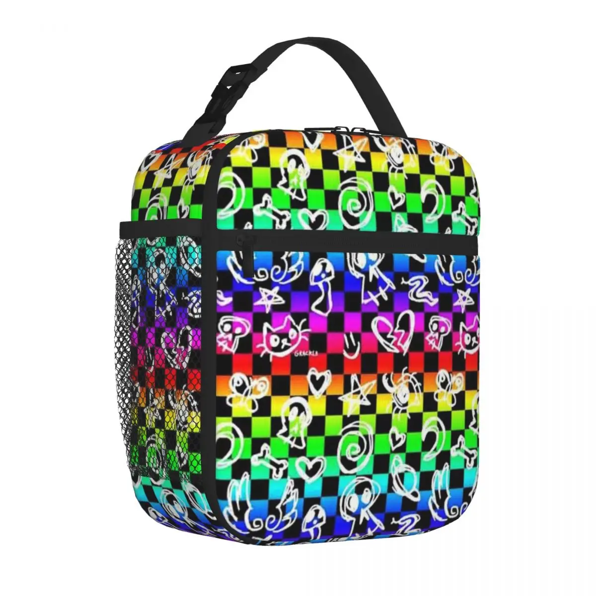 Bestselling Neon Scribble Checkerboard Teen Style Compact Lunch Bag Baby Feeding Carry Lunch Bag