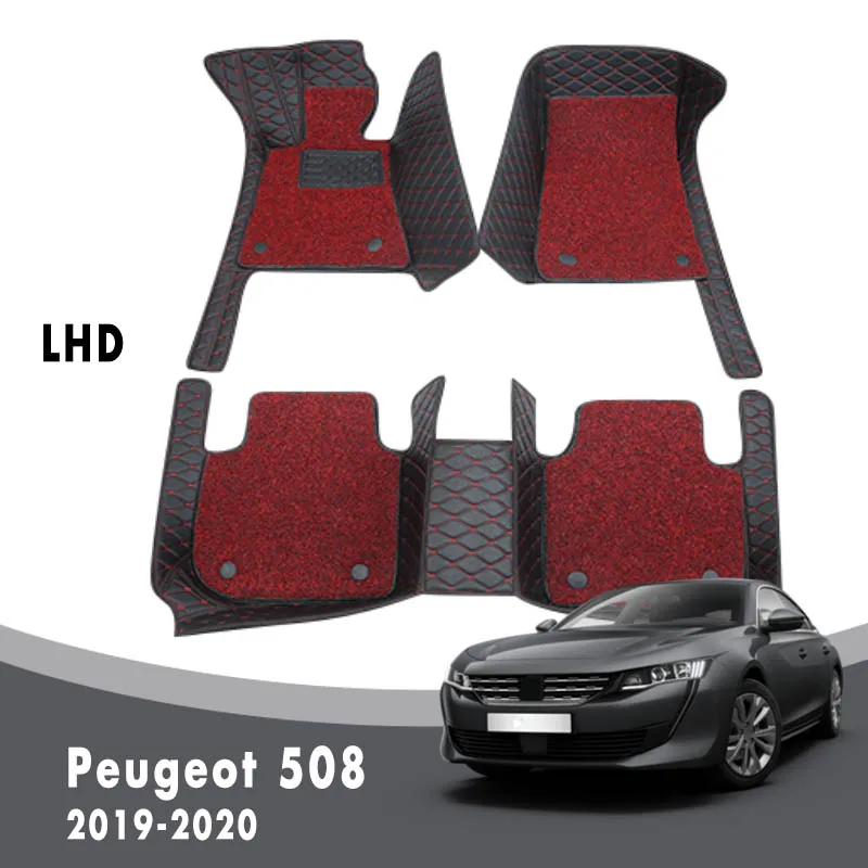 Auto Carpets Luxury Double Layer Wire Loop For Peugeot 508 2023 2022 2021 2020 2019 508L Car Floor Mats Custom Waterproof Rug