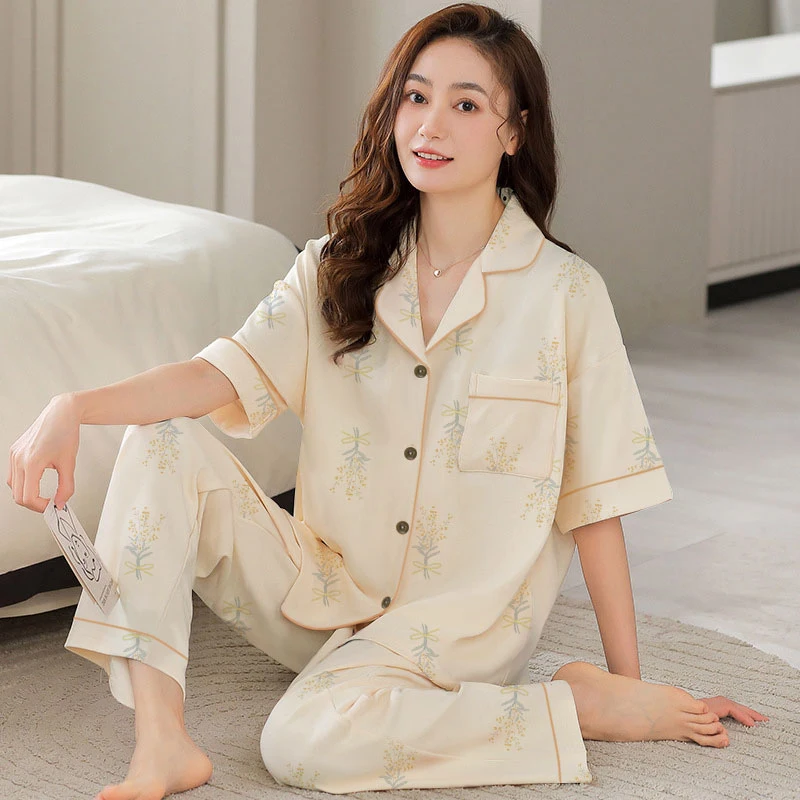 

Cartoon Pajamas Women Cardigan Short Sleeve Ladies Casual Fashion Outerwear Home Clothes Two-piece Set