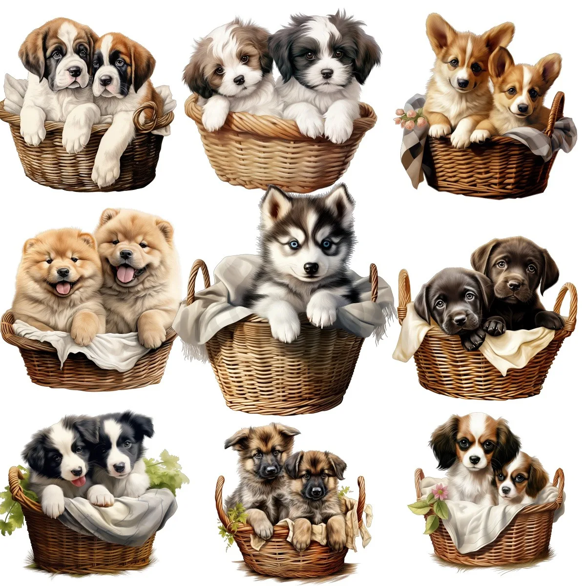 Creative cartoon Cute dog in the basket Sticker bag Retro character hand tent DIY collage Scrapbooking accessorie stationery