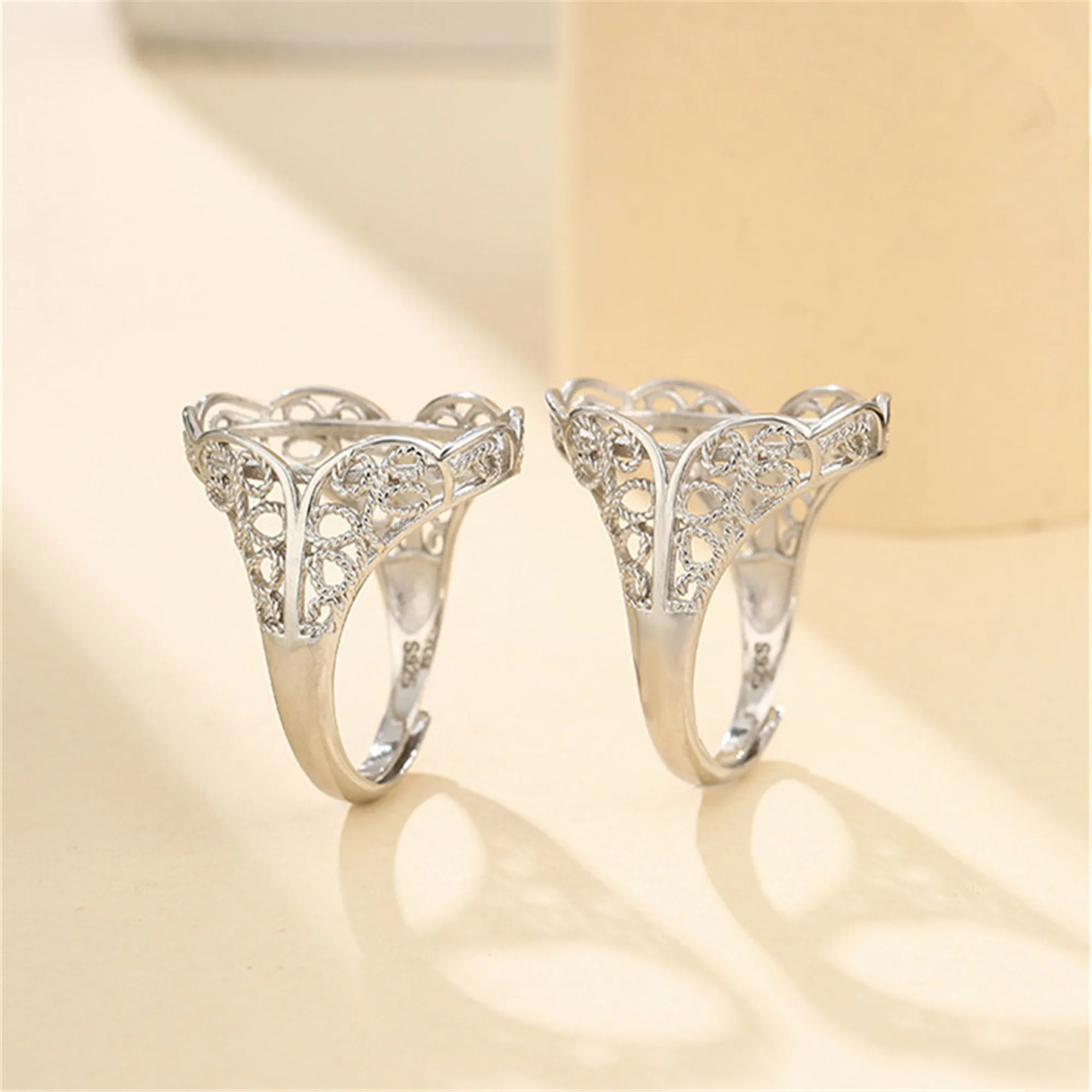 Ring Blank for 7x9mm/8x10mm/8x12mm/10x14mm/11x15mm/12x16mm/13x18mm Oval Cabochons 925 Silver Adjustable Ring Component
