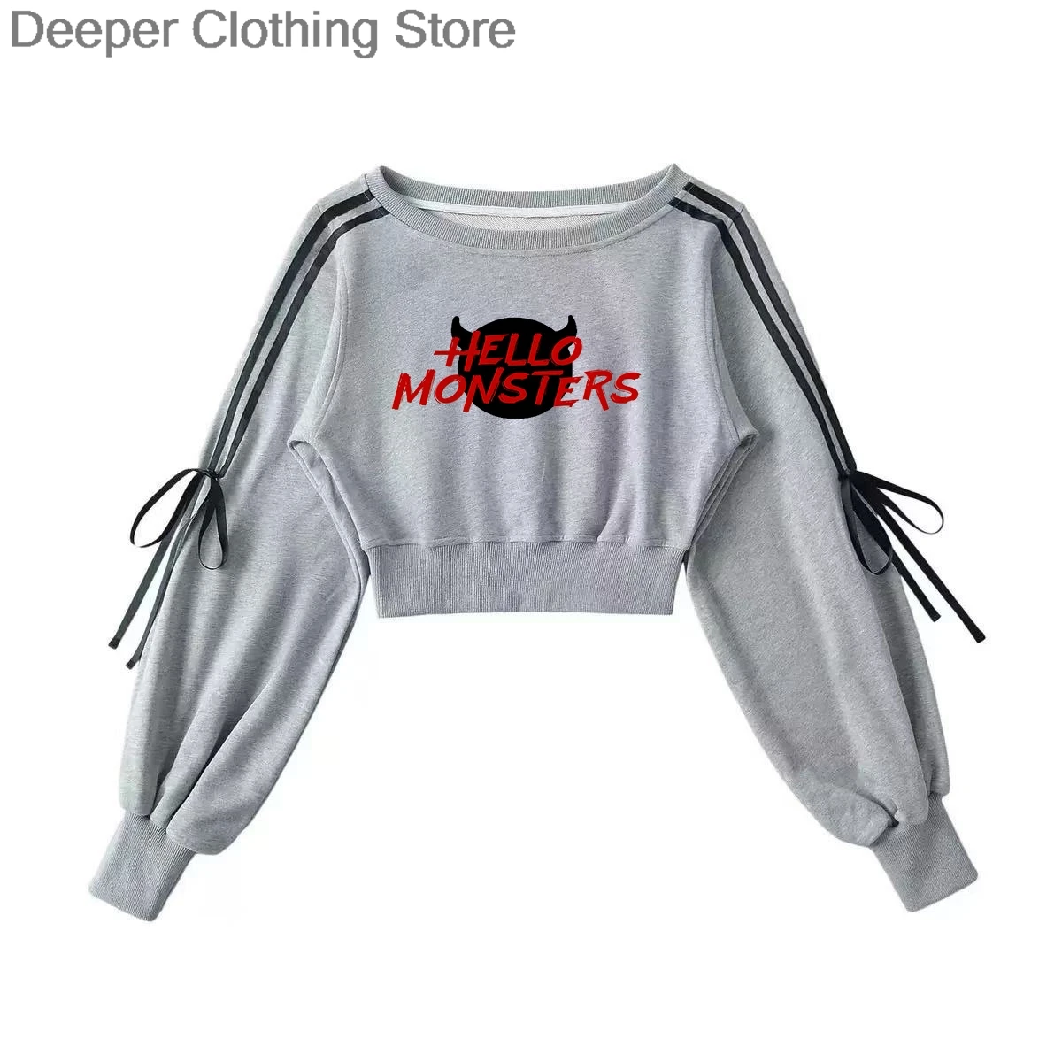 سترة Babymonster HELLO MONSTERS بغطاء للرأس مخططة أمريكية 100% قطن بكتف واحد سترة نسائية للحفلات الموسيقية بنفس النمط ملابس y2k