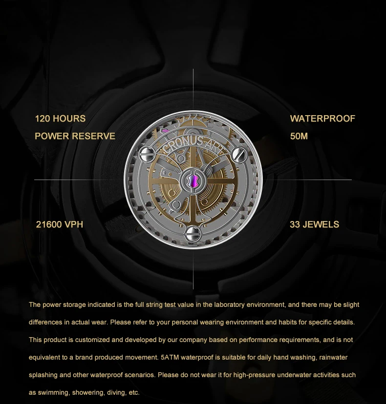 CRONUSART ผู้ชายตูร์บิยองนาฬิกา 43 มม.ไทเทเนียมนาฬิกาข้อมือลูมินัส ทังกา เอ็นเมลล์หน้าปัดฟลูออโรรับเบอร์สายโครงกระดูก