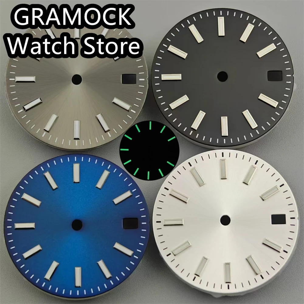 GRAMOCK 29mm Watch Dial White Black Gray Blue Dial Green Luminous Fit NH35 NH36 Movement