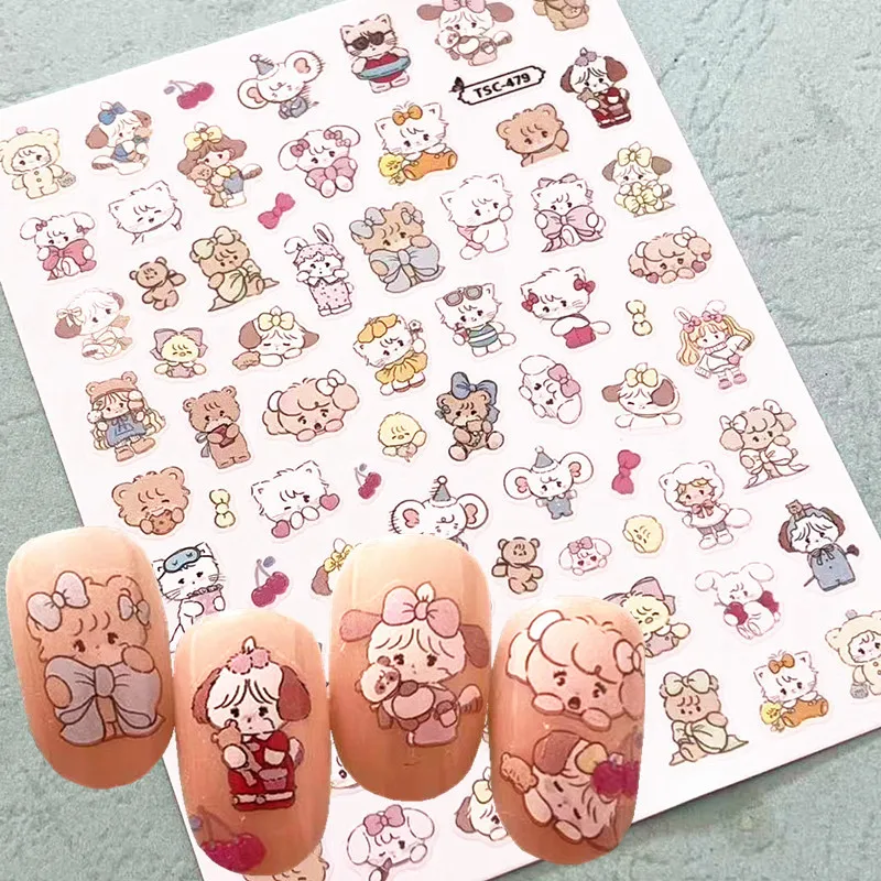 Calcomanía autoadhesiva con pegamento trasero, diseño de animales y gatos bonitos, herramientas de decoración DIY, pegatinas para uñas TSC 478