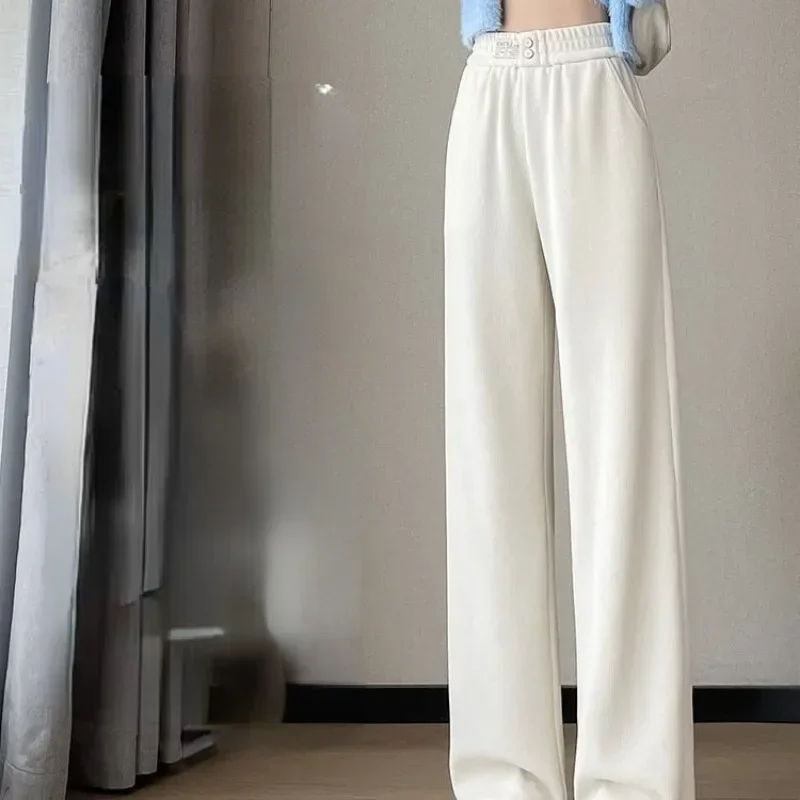 Korean Casual Women Long Thick Pants Autumn Winter High Waist Wide Leg Pants Thicken Female Straight Long Pants Y2k Trousers