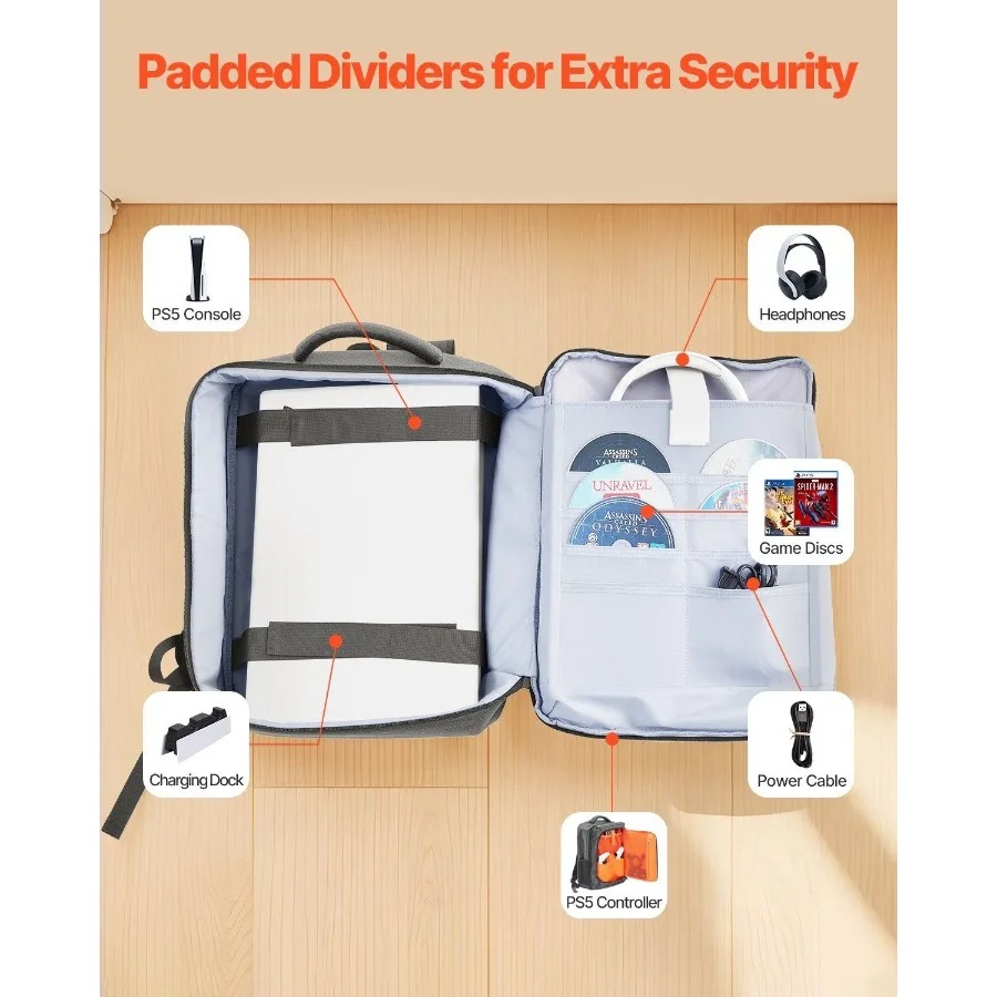 حقيبة ظهر PS5 مزدوجة الكتف للسفر لجهاز بلاي ستيشن 5 PS5 من النايلون النحيف