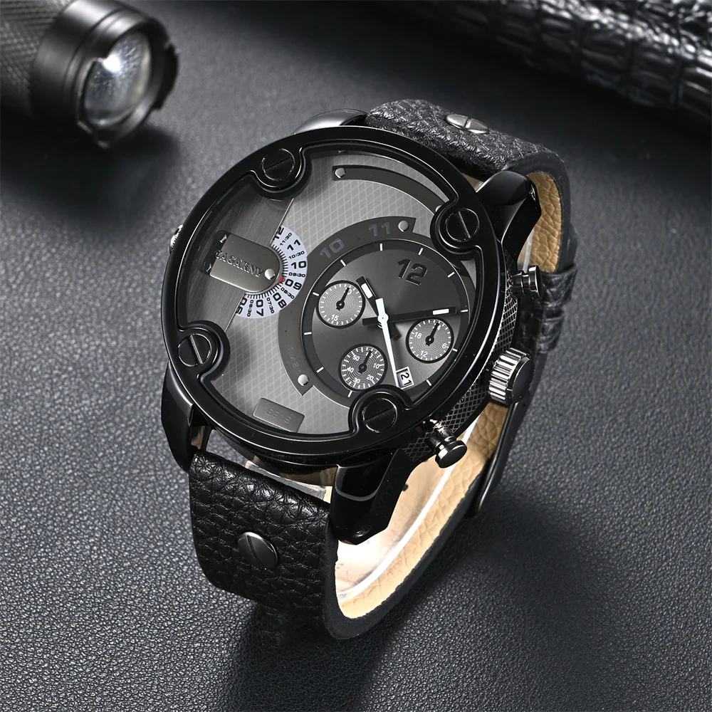 CAGARNY Brand 6819 Classic Large dial Men Watches Quartz Leather Male Wristwatch Date Waterproof Fashion Casual Watch For Man