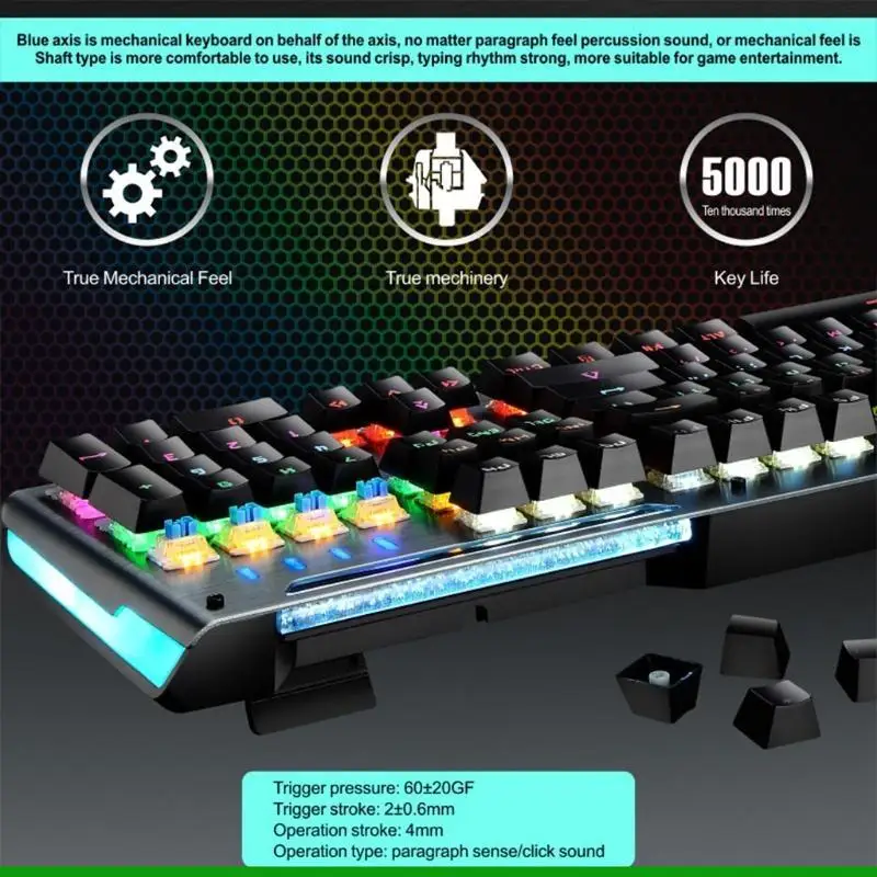 Teclado retroiluminado con LED arcoíris U55C, sensación cómoda, tecla para juegos para computadora escritorio