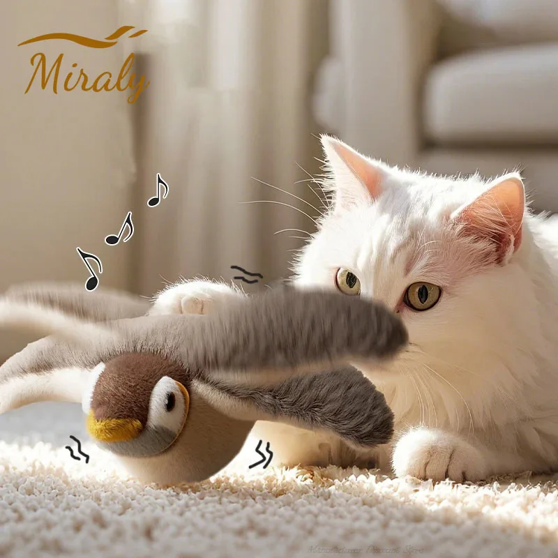 Interactive Cat Toys, Rechargeable Chirping Flapping Bird(no Flying) with Catnip for Indoor Cats, Touch Activated Plush Toys