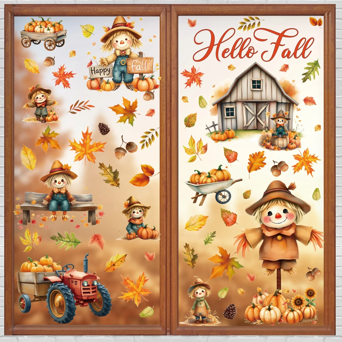 Thanksgiving Window Stickers Thanksgiving Party Home Decoration Windows Decor Watercolor Pumpkin Maple Leaves Scarecrow Decals