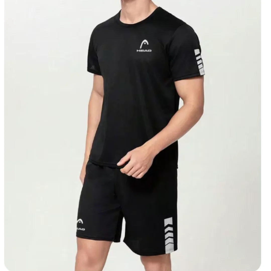 HEAD Tennis Tracksuit Men\'s T-shirt Shorts Set Summer Badminton Short-sleeved Training Set Running Workout Tracksuit