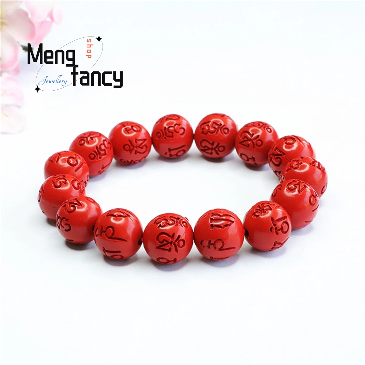 Natural Cinnabar Six-character Motto Beads Bracelet Simple Retro Personality Fashion Charm Men Women Amulet Mascot Holiday Gift