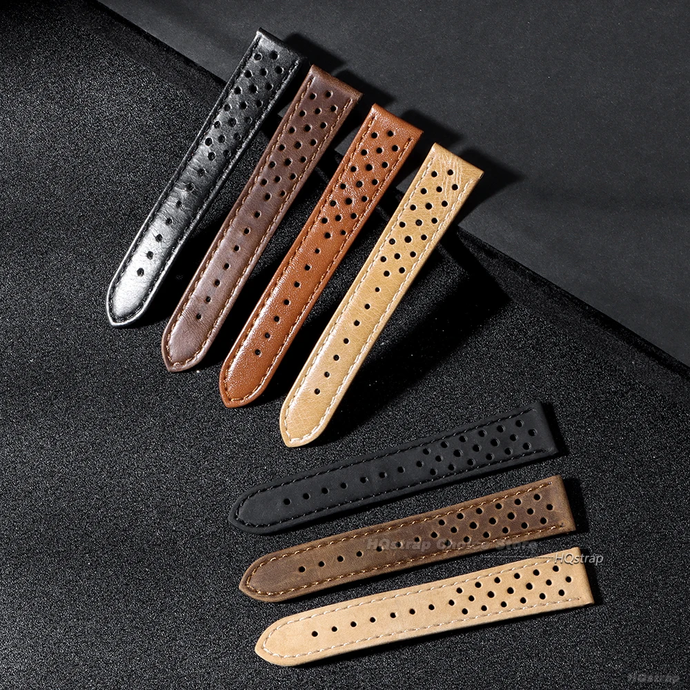 Vintage skórzany pasek do zegarka 18mm 20mm 22mm ręcznie szyty pasek ze skóry wołowej do opaski na nadgarstek Seiko Smartwatch uniwersalny oddychający