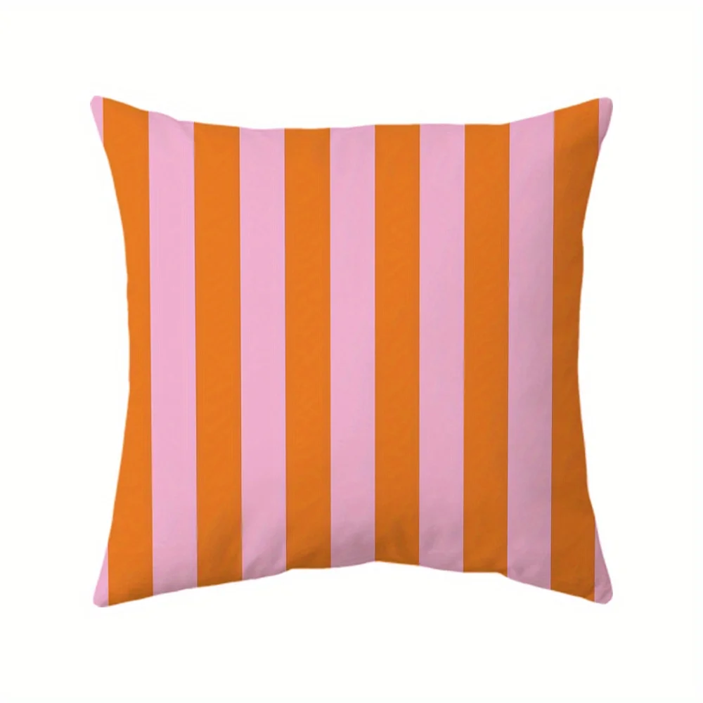 1PC Digital Printed Pillow Covers, Orange Pink Vertical Stripes, Modern Casual, for Bedroom Sofa Living Room Home Decor