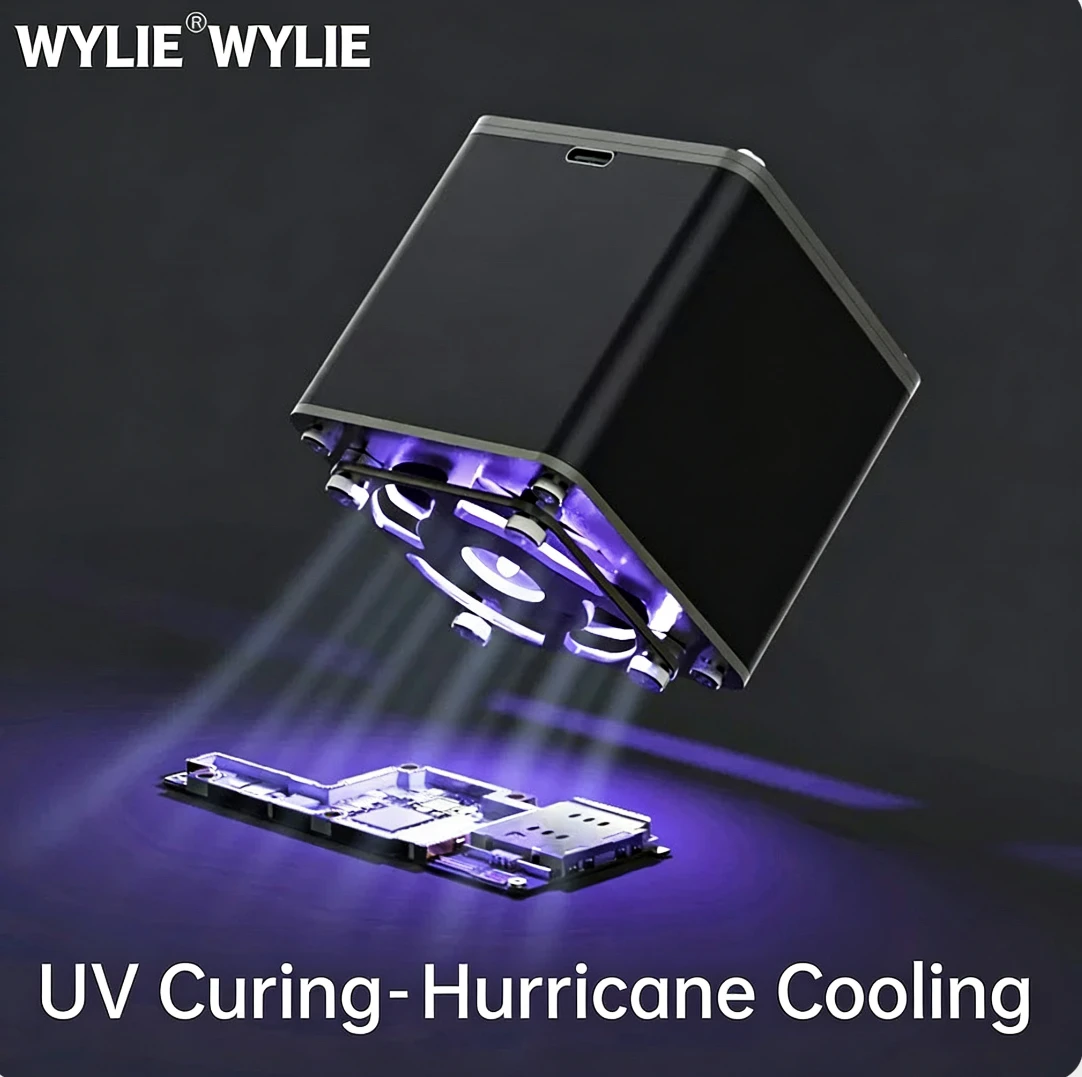 WYLIE Hurricane Cooling Fan 3W Power UV Curing For Mobile Phone Motherboard Repair UV Glue Curing Cooling 2 in 1 Smoke Exhaust
