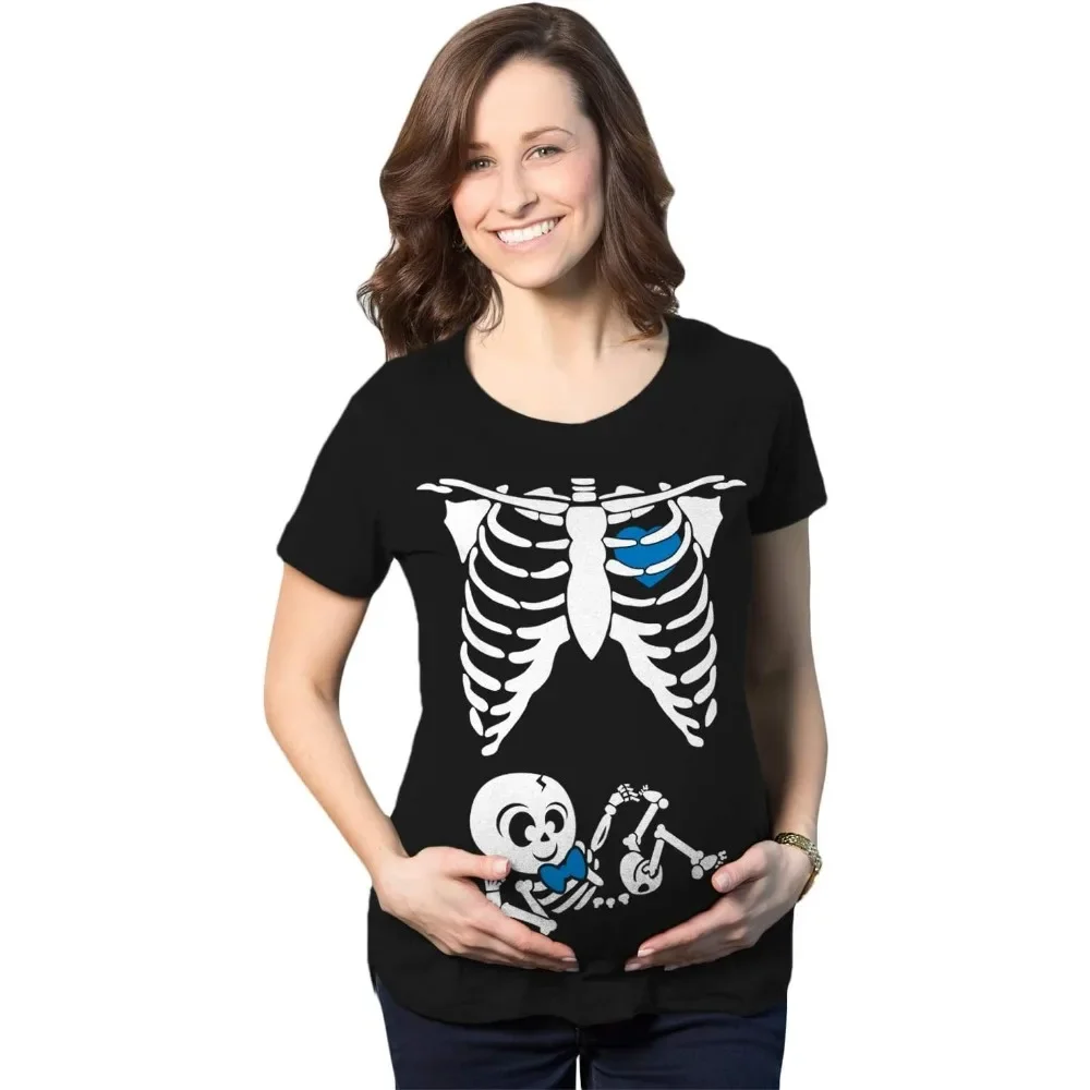 Maternity Skeleton Baby Monster Pumpkin T Shirts Funny Cute Pregnancy Halloween Tees