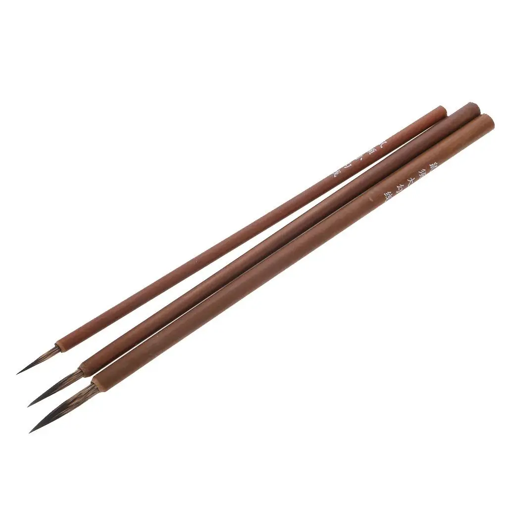 3 Pcs Rat Whisker Brushes Writing Brush Drawing Tool Wooden Shaft L/M/S Size