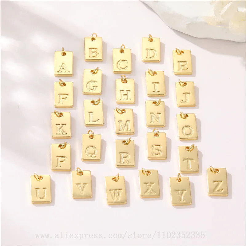 5pcs/ Bag  Simple 26 English letters 14K gold pendant tag DIY bracelet necklace earrings accessories