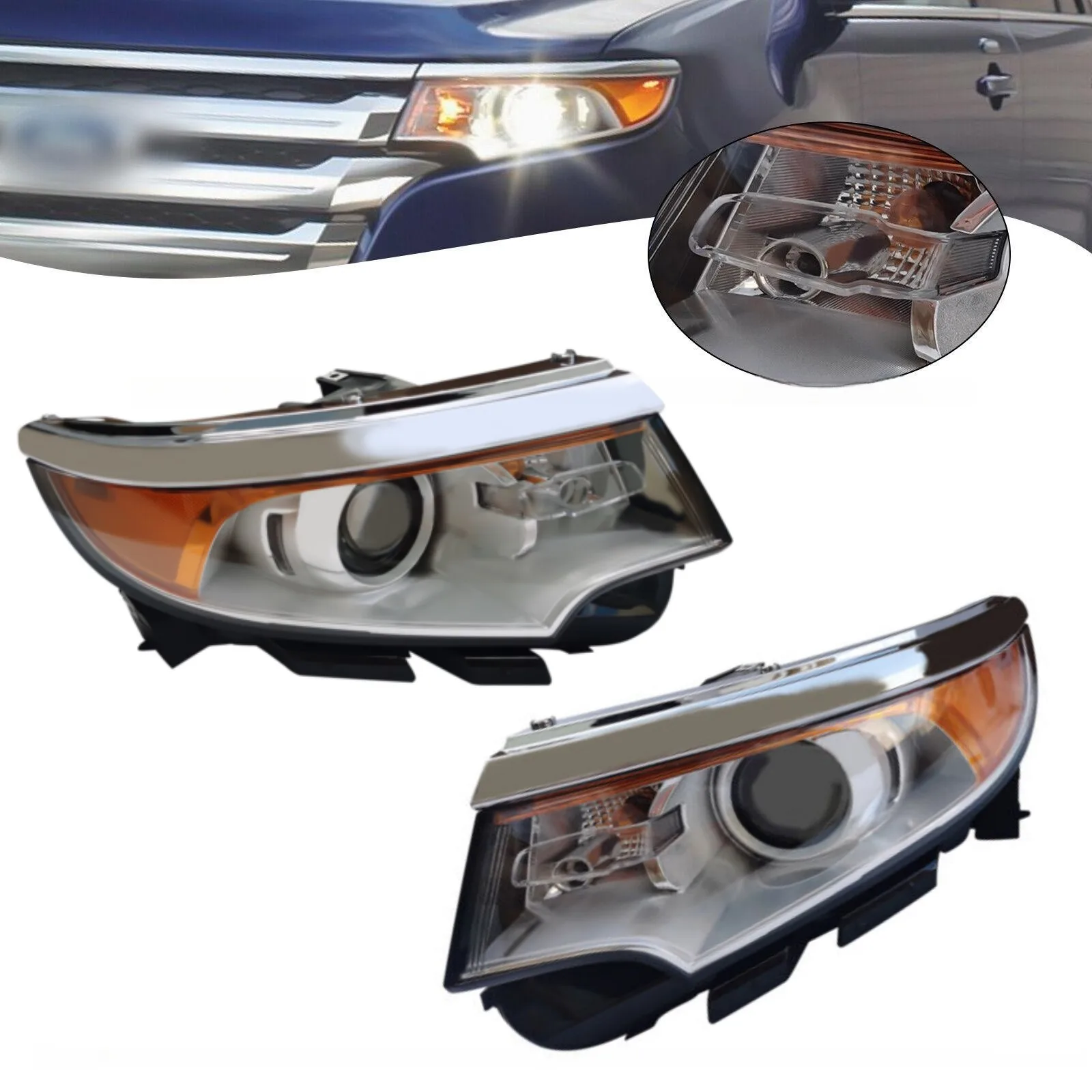 

Passenger/Driver Side Halogen Headlight Set Durable RH/LH Headlight w/ bulb Fits For Ford Edge 2011 2012 2013 2014 NEW