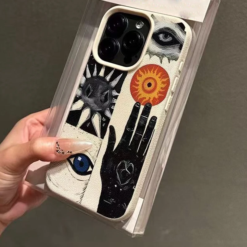 Vintage Mystic Tarot Eye Hand Sun Pattern Phone Case For iPhone 16 15 14 Plus 13 12 11 Pro Max 17 Air Soft Shockproof Phone Case