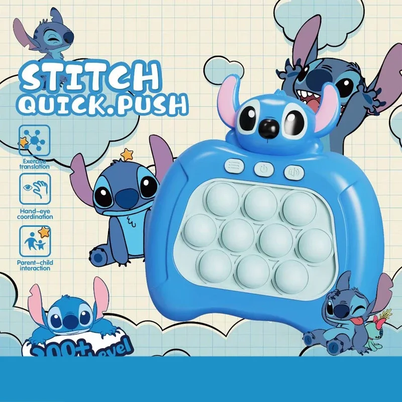 Disney Sanrio Stitch Quick Push Bubbles Game Machine Kids Fun Whac-A-Mole Squeezing Anti Stress Sensory Bubble Fidget Toy Gifts