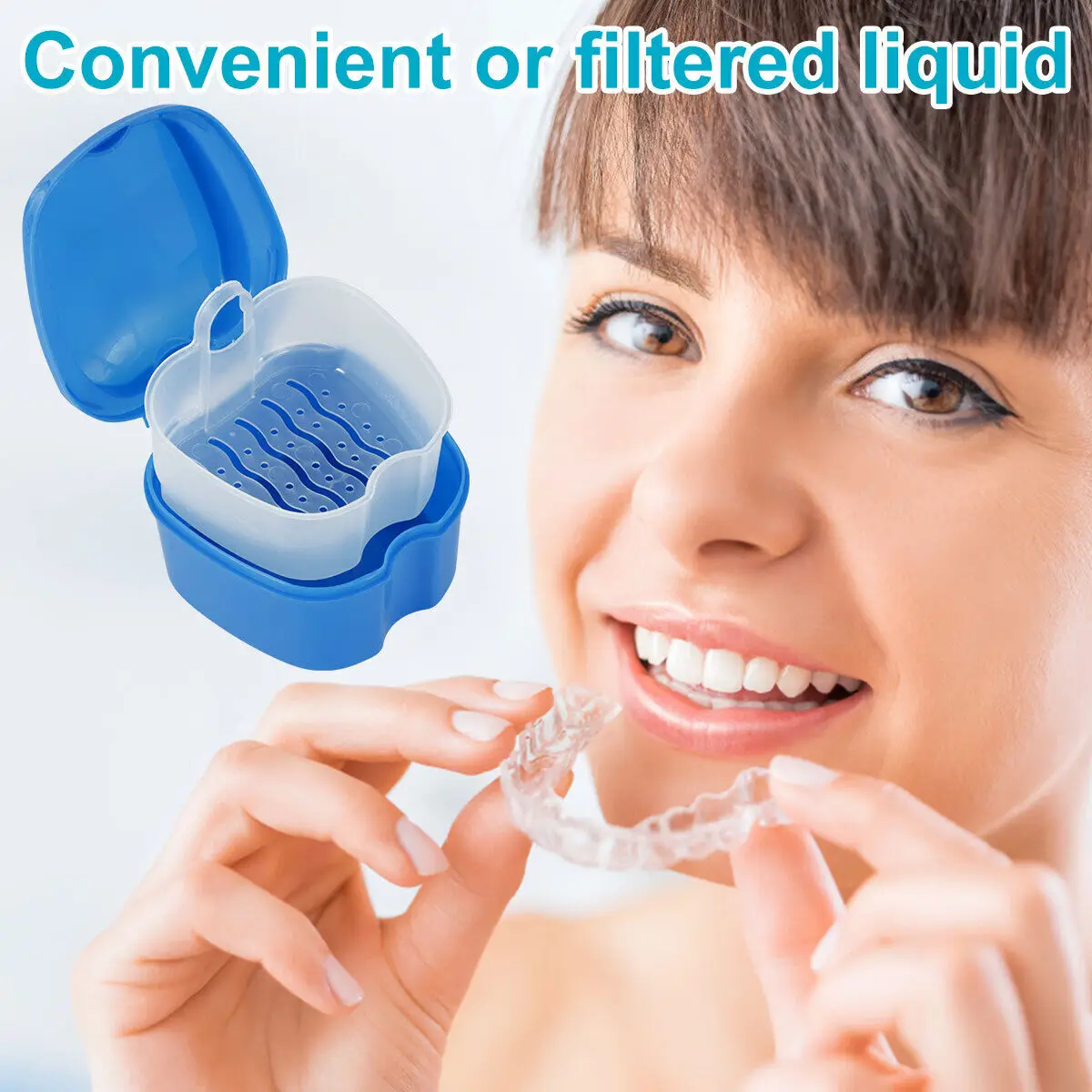 Denture Bath Box Cleaning Teeth Case Dental False Teeth Storage Box With Hanging Net Container Container Denture Boxs Container