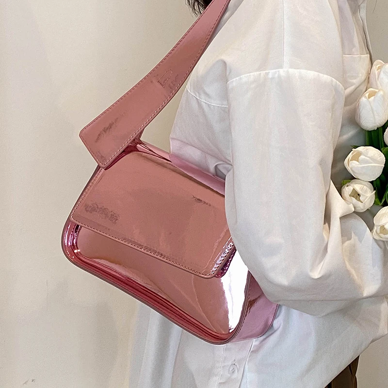 Women Glossy Underarm Bag 2023 New Spring Summer Fashion Small Square Bag High Quality Pu Leather Female Single Shoulder Bag