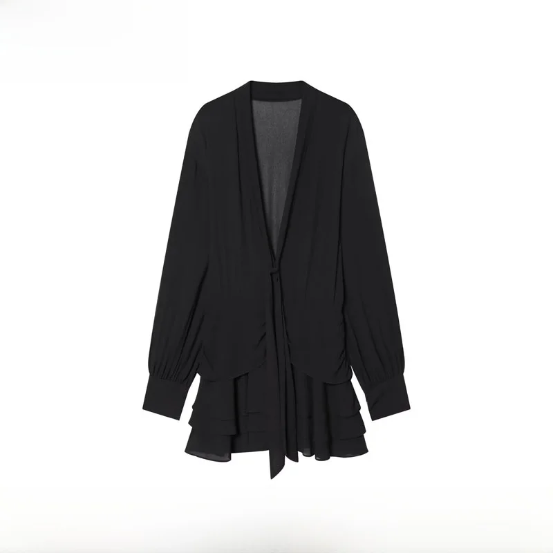 

Модное женское платье с высокой талией из полиэстера, с длинными рукавами, свободного кроя, для повседневной носки, осень-зима, новинка