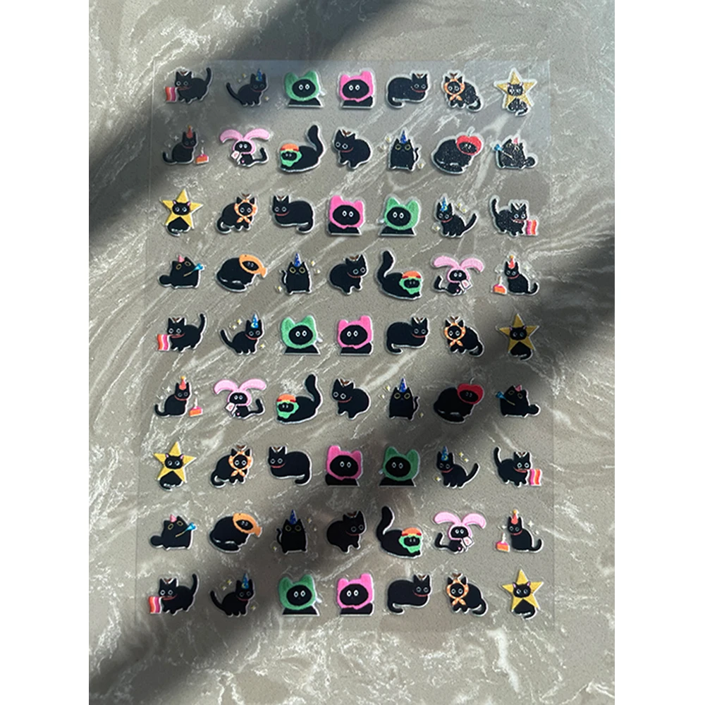 Kawaii Cartoon Cake Nail Art Stickers PVC Patch Black Cat Resin Flatback Charms DIY Phone Case Scrapbook Sticker Decorative Gift