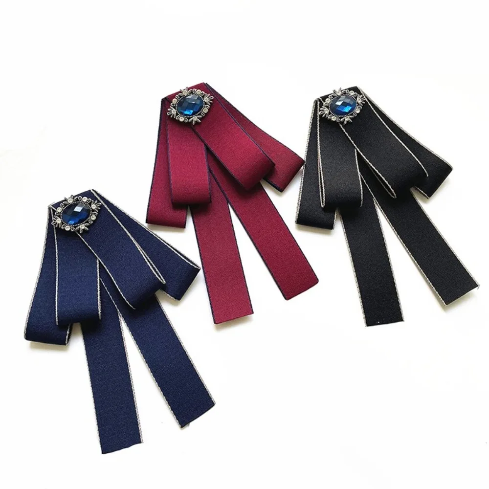 Новый однотонный галстук-бабочка с бантом, элегантные броши с бантом, кристаллы и стразы, предварительно завязанный воротник-бабочка с цветочным узором для девочек