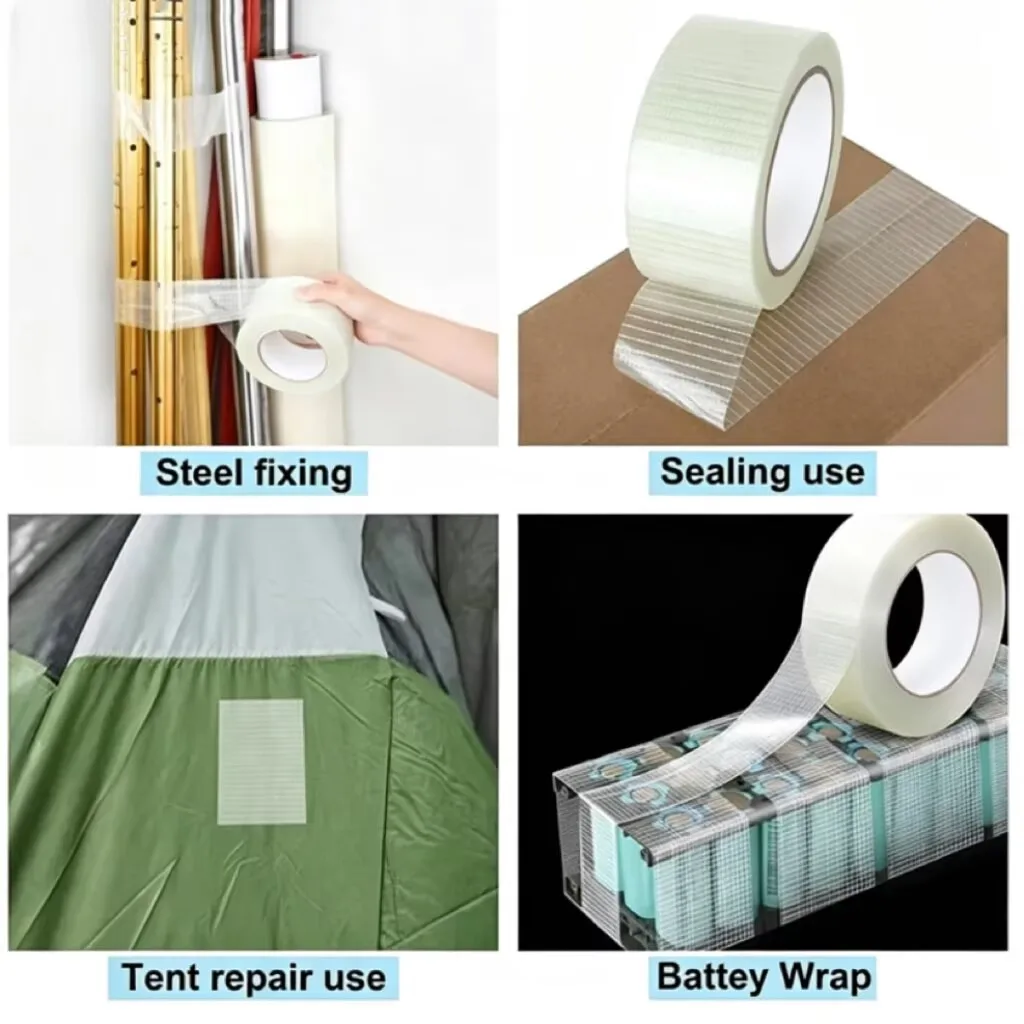 Single-Sided Fiberglass Filament Tape Lithium Battery Insulation Wrap Fiberglass Tape Home Appliance Carton Fixed Packing Tape