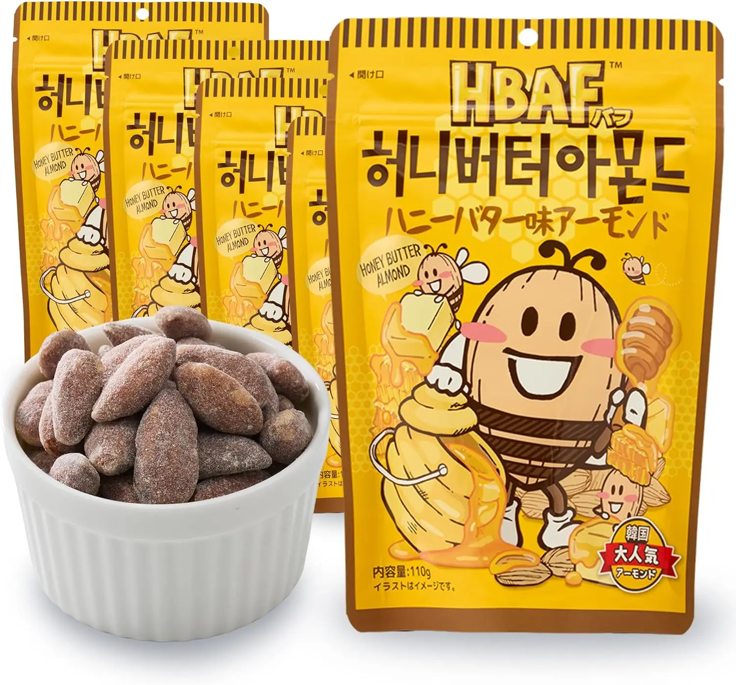 [ HBAF 公式 ] ハニーバターアーモンド | アーモンド 韓国お菓子 ナッツ 業務用 お菓子 オフィス (ハニーバター 味 / 110g × 5袋セット)