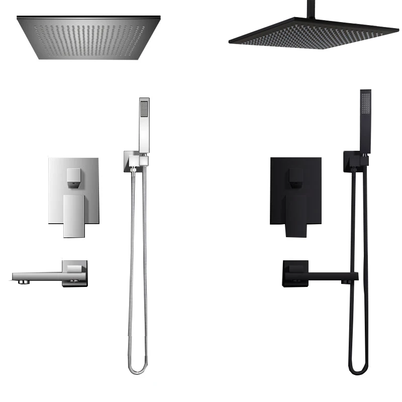 Imagem -02 - Luxo Wall Mount Rainfall Bathroom Shower Faucet Conjunto Sistema Escondido 812 Cabeça com Bico de Banheira Giratória 23 Maneiras Torneiras Misturadoras