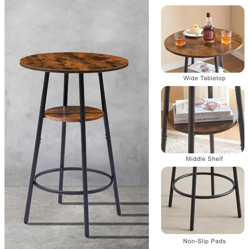 3-Piece Compact Round Bar Table Set - Dual-Tiered Bistro Table & PU Leather Stools with Backrest,  Bar Table Set