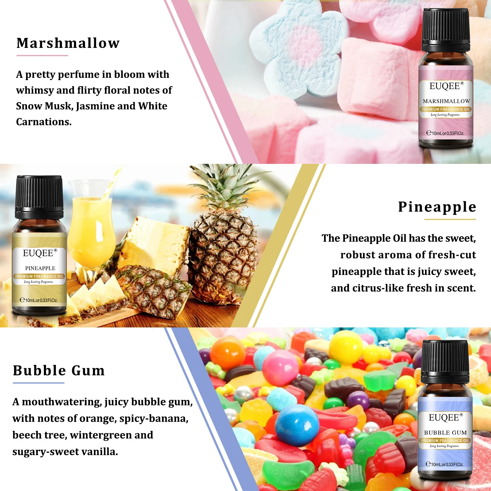 EUQEE 6x10ml Holiday Island Fragrance Oils Gift Set For Humidifier - Sea Breeze,Bubble Gum,Bay Rum,Marshmallow,Pineapple,Coconut