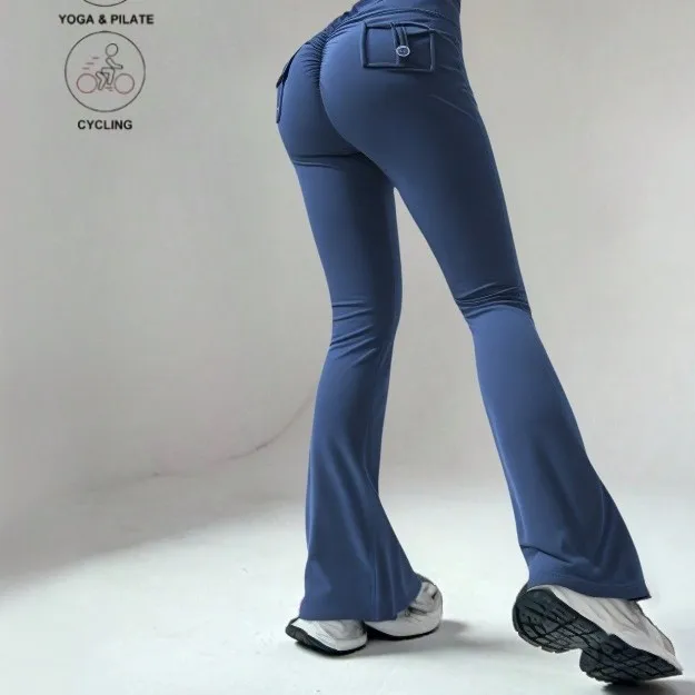

Women's High Waist Yoga Flared Pants with Cargo Pockets, No Front Seam, Butt Lifting, Quick Dry, Workout & Daily Wear